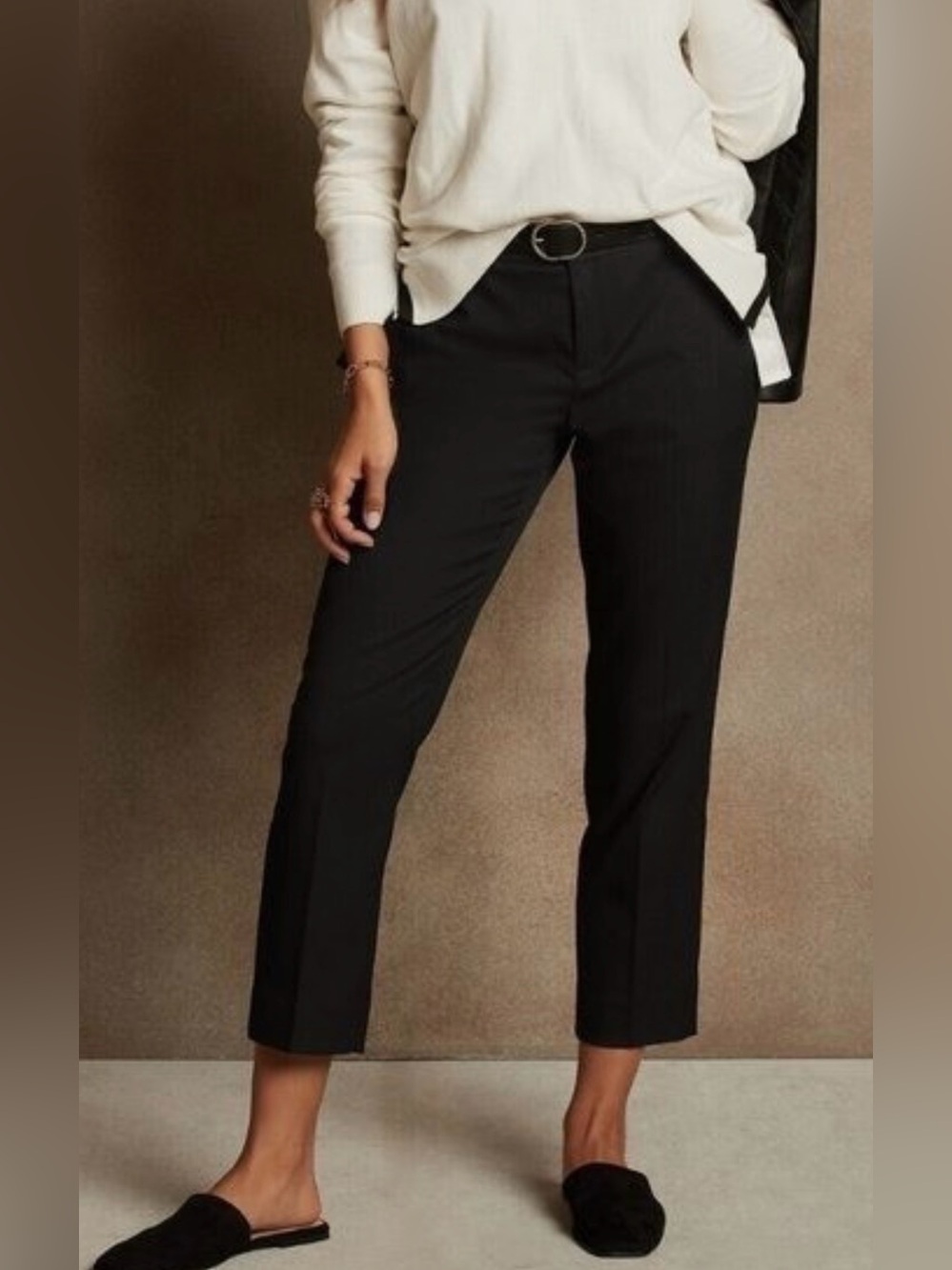 Banana Republic 10 Avery Black Straight Leg Pants Cotton Stretch Work Ankle